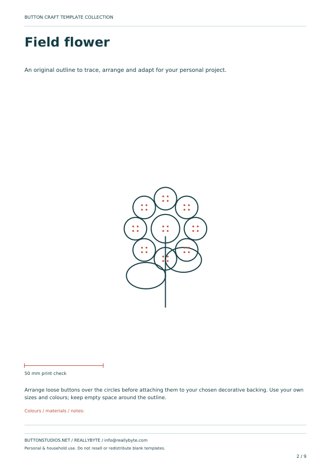 Actual inside page of Button Craft Template Collection
