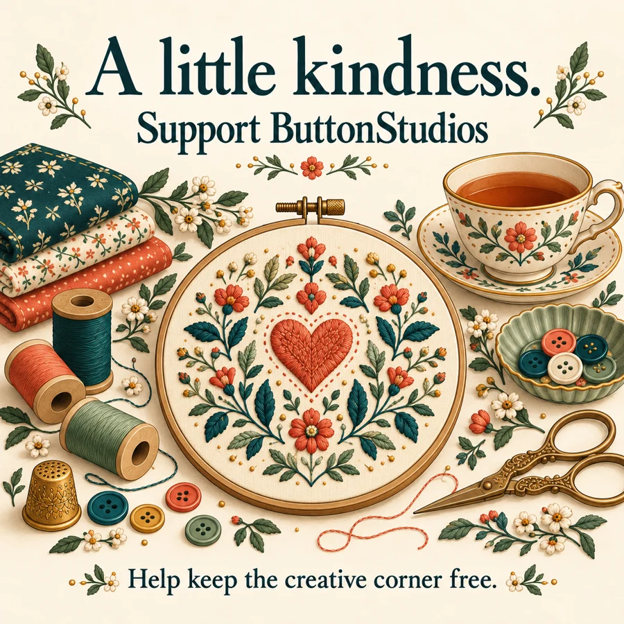 A little kindness. Support ButtonStudios. Embroidery, buttons and a cup of tea.